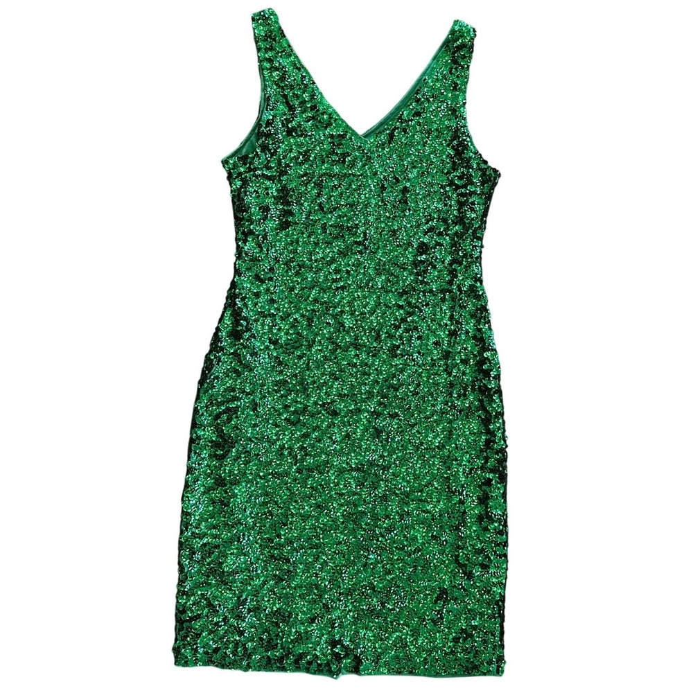 PrettyGuide Womens Emerald Green Sequin V-Neck Sleeveless Cocktail Dress Size M
